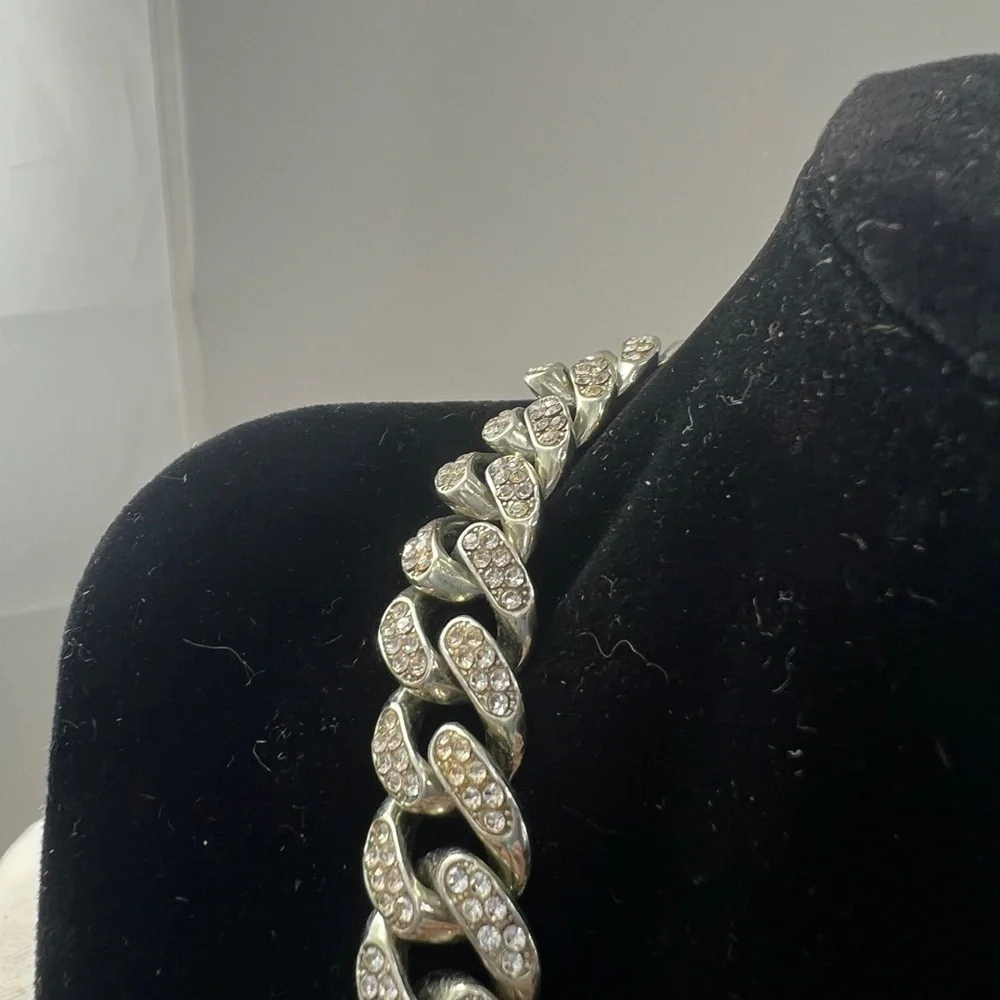 Miami Cuban Link Silver tone with rhinestones Necklace.